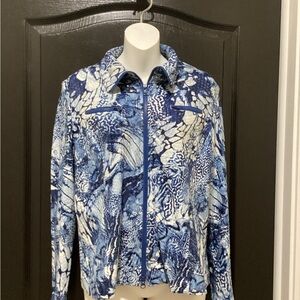 Clara S. Sun Woo Elegant Blue Patterned Women's Bomber Jacket. Liquid Leather